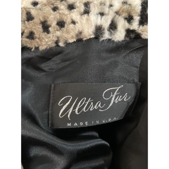 Vintage Black Faux Fur Shearling Coat Leopard Print Collar Cuffs Plush Size M - Picture 12 of 14